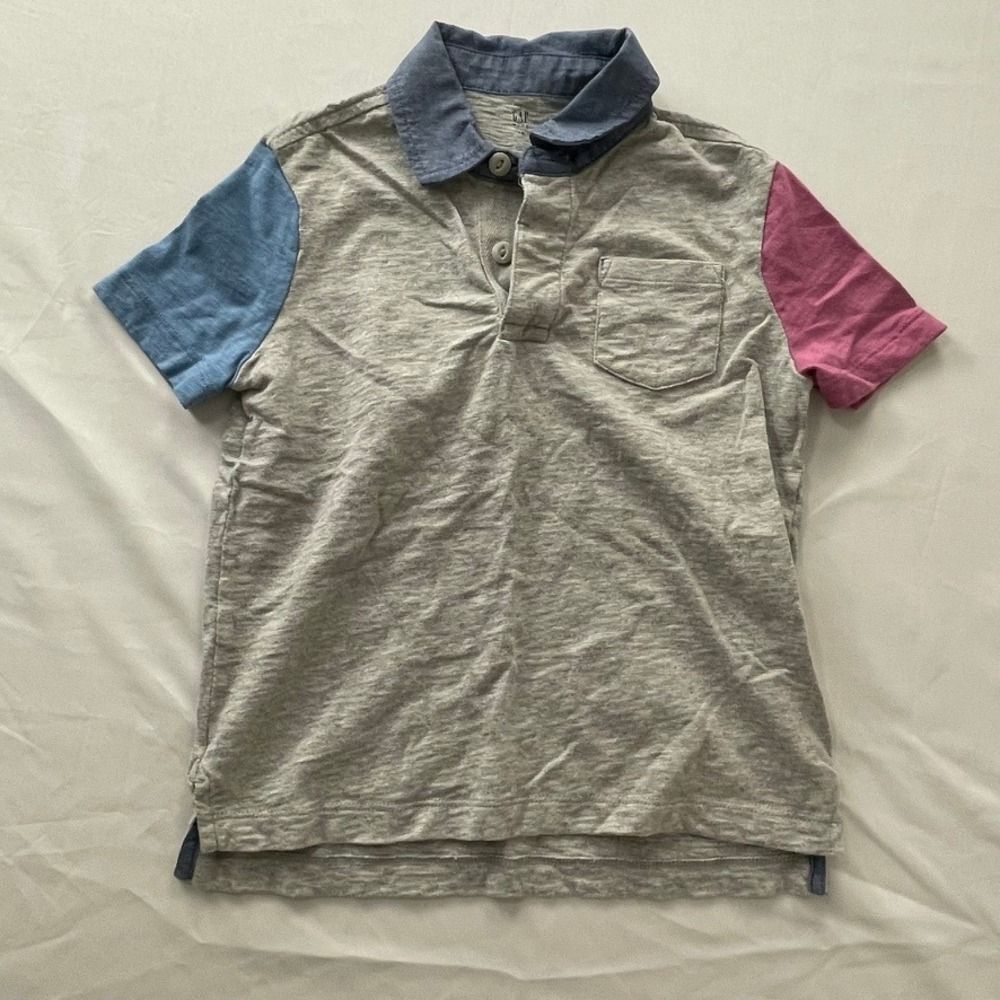 Gap Kids Colorblock Polo Shirt Heather Grey Blue Pink XS